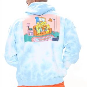 Simpsons Family Photo Tie Dye Hoodie - Blue/combo Large